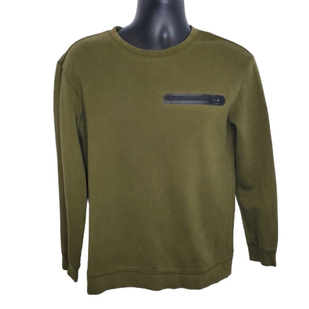 AMERICAN EAGLE sweatshirt green crew neck zipper‎ pocket S